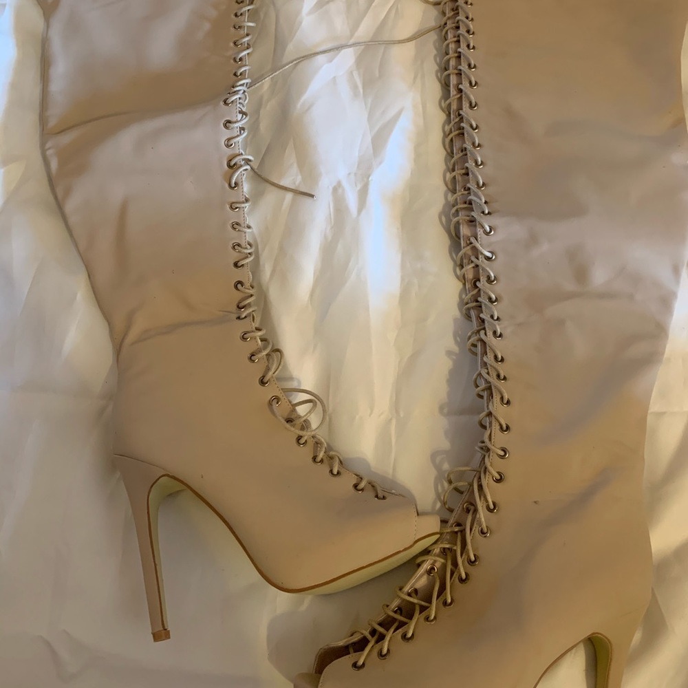 Nude lace up thigh high boots size 8 *NEW
